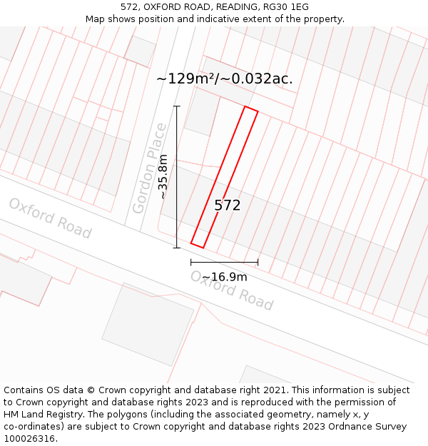 572, OXFORD ROAD, READING, RG30 1EG: Plot and title map