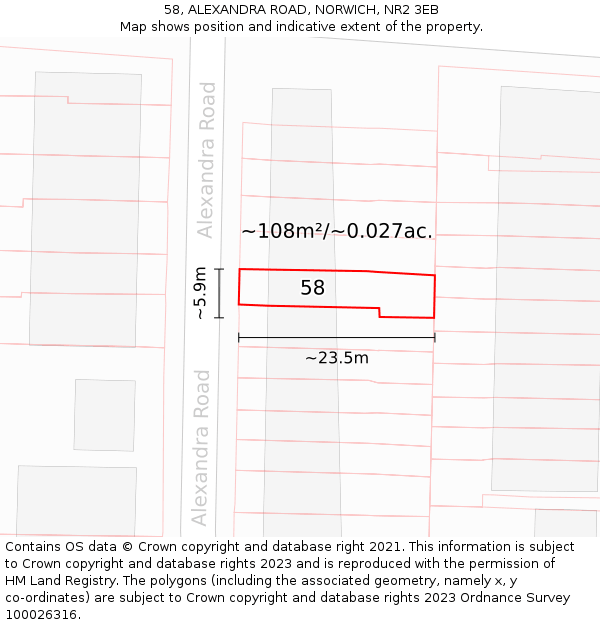 58, ALEXANDRA ROAD, NORWICH, NR2 3EB: Plot and title map