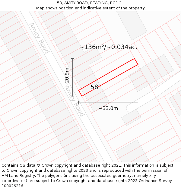 58, AMITY ROAD, READING, RG1 3LJ: Plot and title map