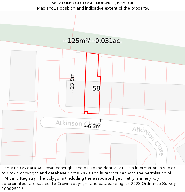 58, ATKINSON CLOSE, NORWICH, NR5 9NE: Plot and title map
