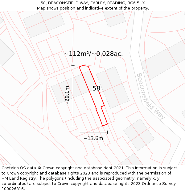 58, BEACONSFIELD WAY, EARLEY, READING, RG6 5UX: Plot and title map