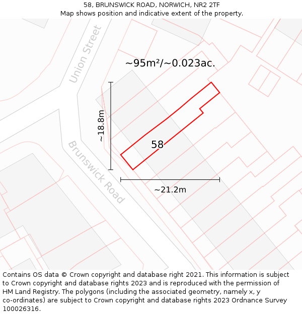 58, BRUNSWICK ROAD, NORWICH, NR2 2TF: Plot and title map