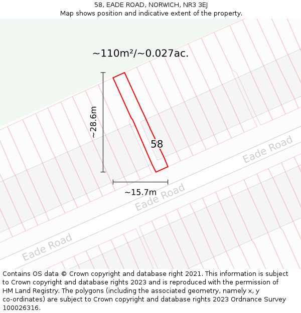 58, EADE ROAD, NORWICH, NR3 3EJ: Plot and title map
