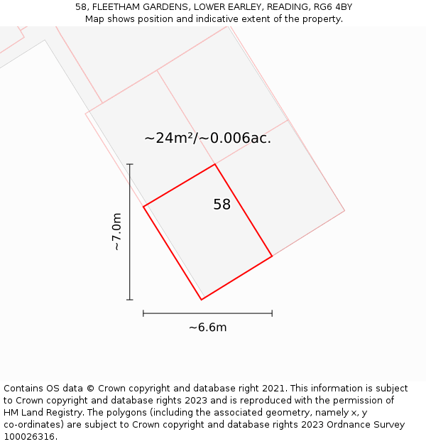 58, FLEETHAM GARDENS, LOWER EARLEY, READING, RG6 4BY: Plot and title map