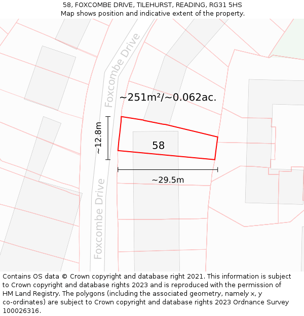 58, FOXCOMBE DRIVE, TILEHURST, READING, RG31 5HS: Plot and title map