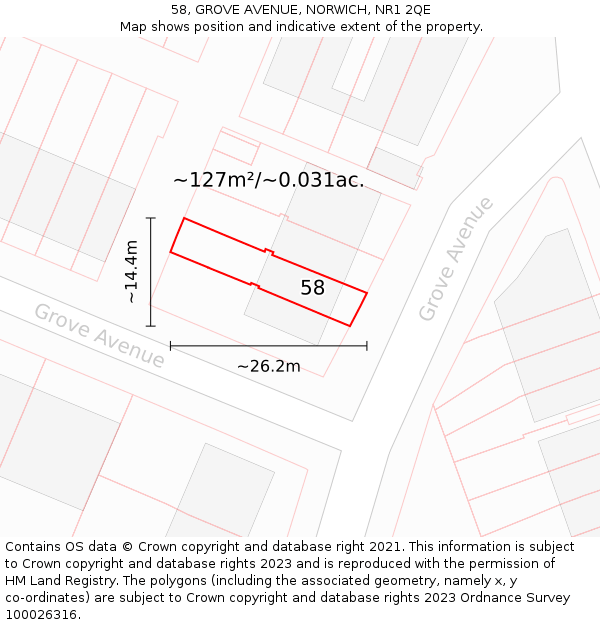 58, GROVE AVENUE, NORWICH, NR1 2QE: Plot and title map