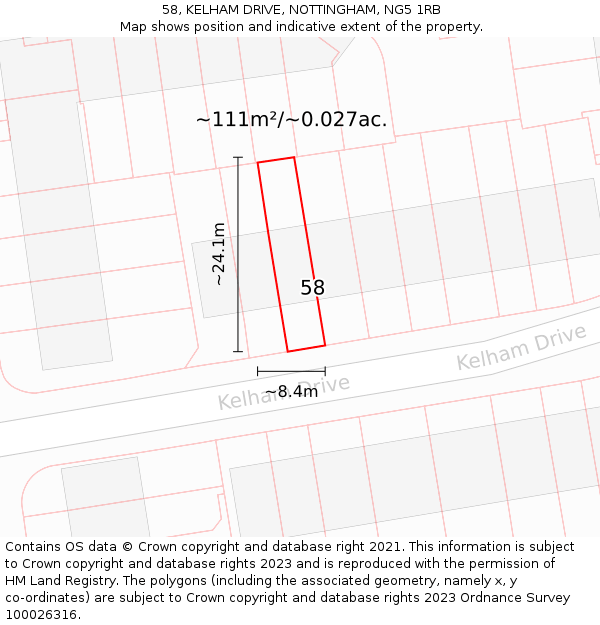 58, KELHAM DRIVE, NOTTINGHAM, NG5 1RB: Plot and title map