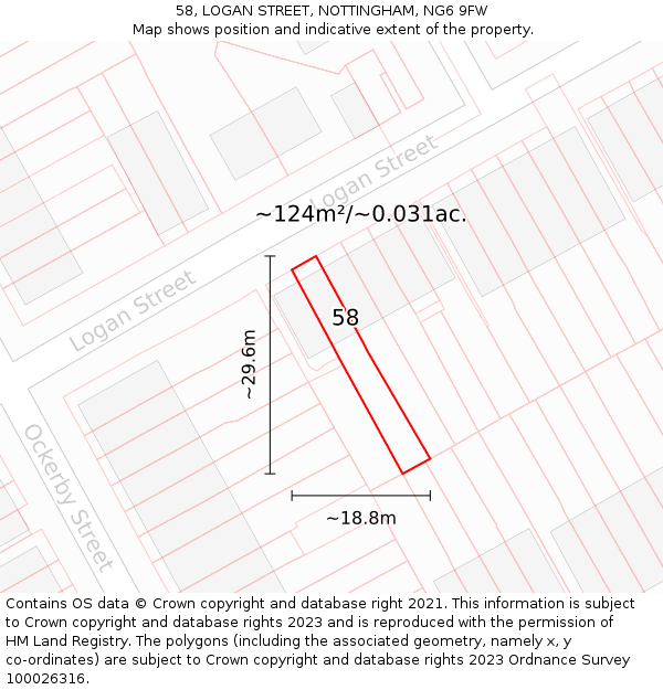58, LOGAN STREET, NOTTINGHAM, NG6 9FW: Plot and title map