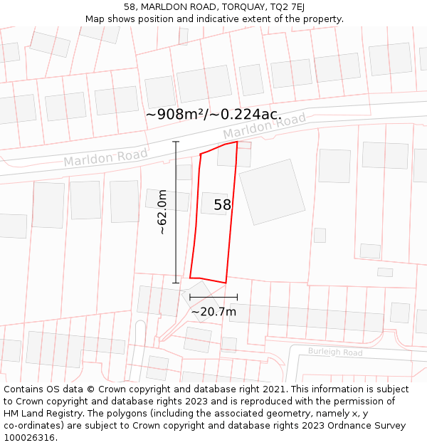 58, MARLDON ROAD, TORQUAY, TQ2 7EJ: Plot and title map