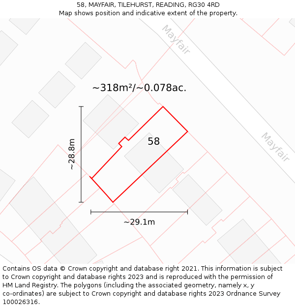 58, MAYFAIR, TILEHURST, READING, RG30 4RD: Plot and title map