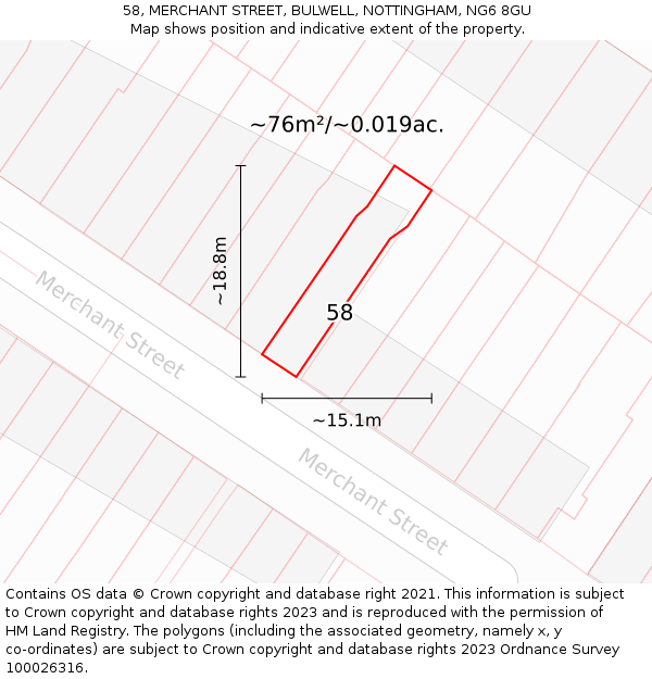 58, MERCHANT STREET, BULWELL, NOTTINGHAM, NG6 8GU: Plot and title map