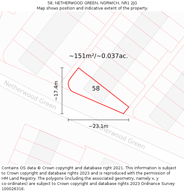 58, NETHERWOOD GREEN, NORWICH, NR1 2JG: Plot and title map