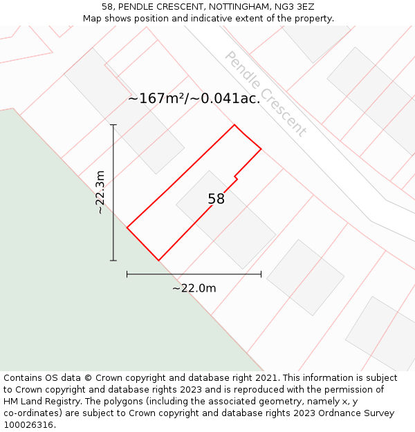 58, PENDLE CRESCENT, NOTTINGHAM, NG3 3EZ: Plot and title map
