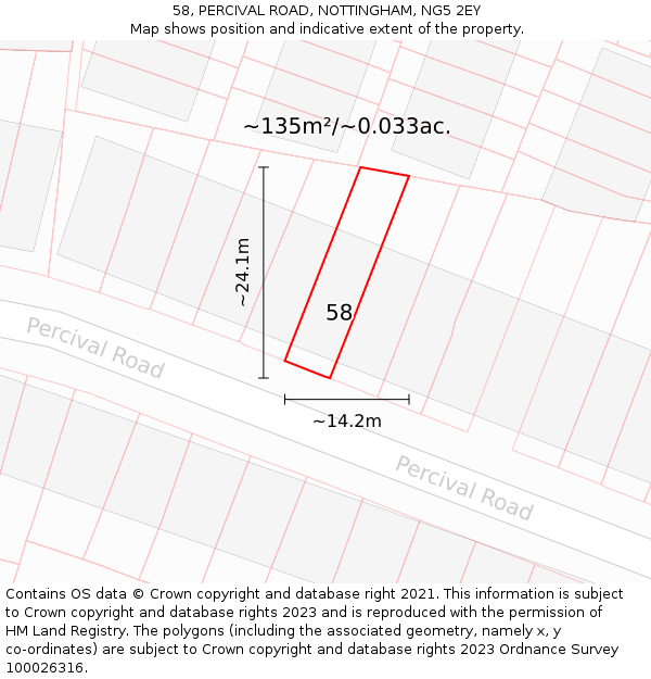 58, PERCIVAL ROAD, NOTTINGHAM, NG5 2EY: Plot and title map