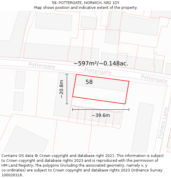 58, POTTERGATE, NORWICH, NR2 1DY: Plot and title map