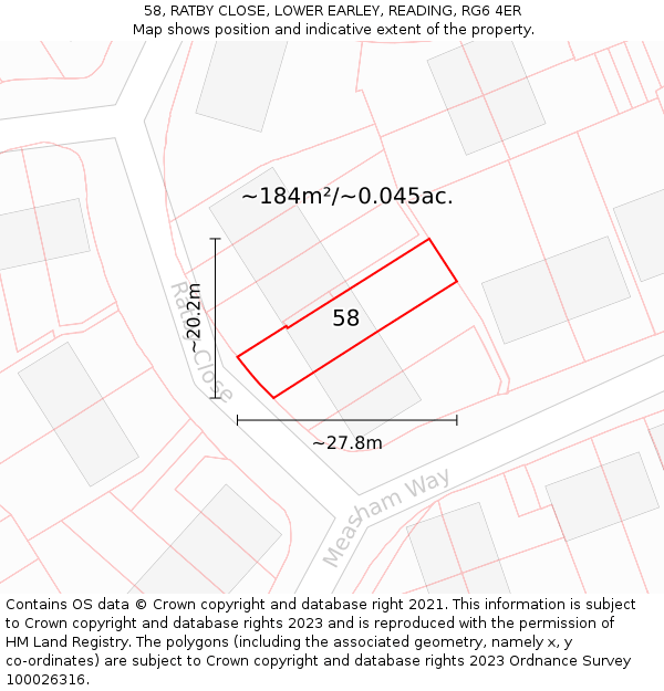 58, RATBY CLOSE, LOWER EARLEY, READING, RG6 4ER: Plot and title map