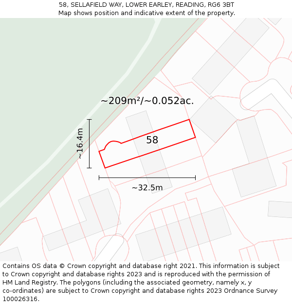 58, SELLAFIELD WAY, LOWER EARLEY, READING, RG6 3BT: Plot and title map