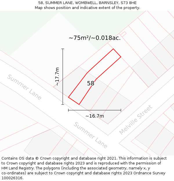 58, SUMMER LANE, WOMBWELL, BARNSLEY, S73 8HE: Plot and title map