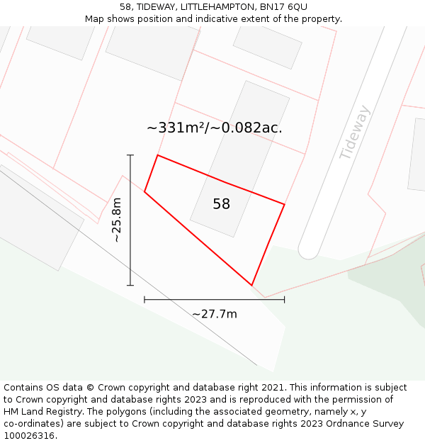 58, TIDEWAY, LITTLEHAMPTON, BN17 6QU: Plot and title map