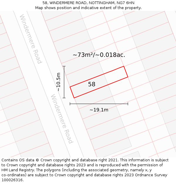 58, WINDERMERE ROAD, NOTTINGHAM, NG7 6HN: Plot and title map