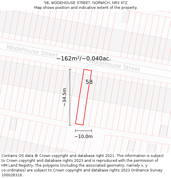 58, WODEHOUSE STREET, NORWICH, NR3 4TZ: Plot and title map