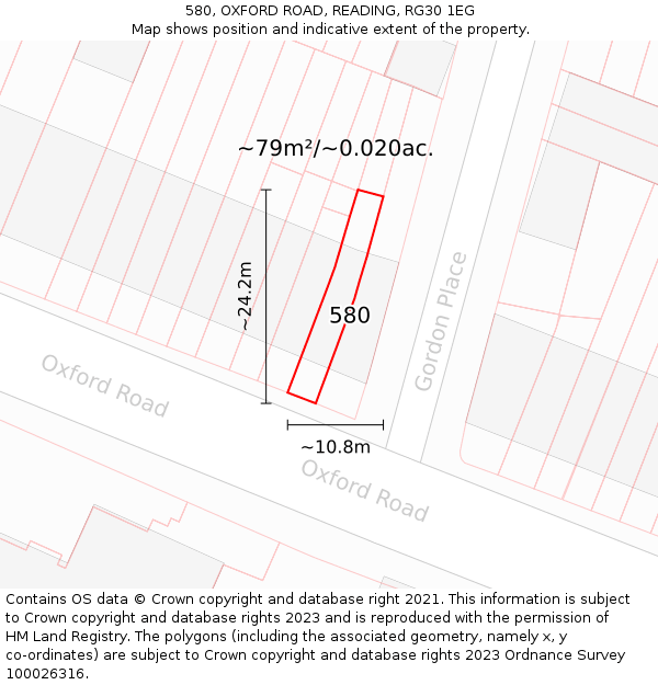 580, OXFORD ROAD, READING, RG30 1EG: Plot and title map