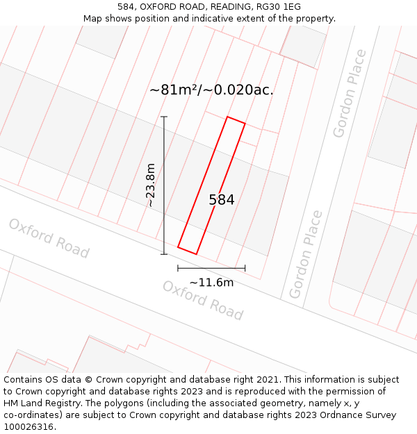 584, OXFORD ROAD, READING, RG30 1EG: Plot and title map