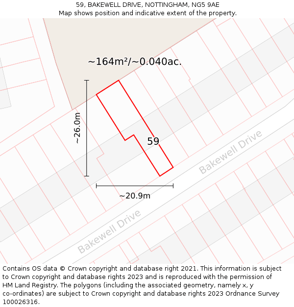 59, BAKEWELL DRIVE, NOTTINGHAM, NG5 9AE: Plot and title map