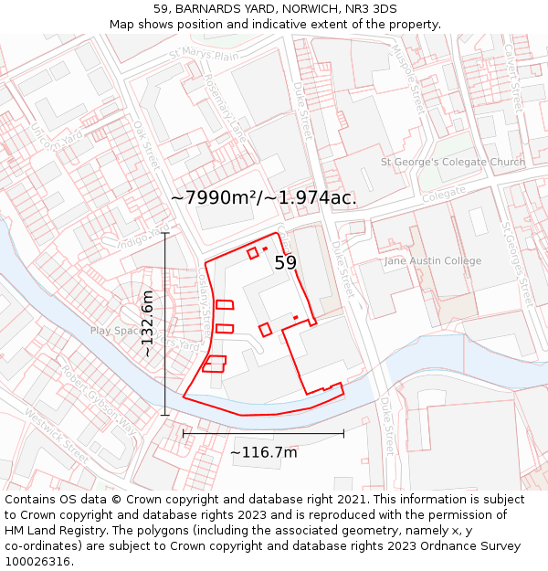 59, BARNARDS YARD, NORWICH, NR3 3DS: Plot and title map