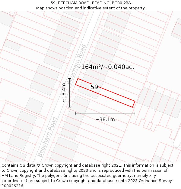 59, BEECHAM ROAD, READING, RG30 2RA: Plot and title map