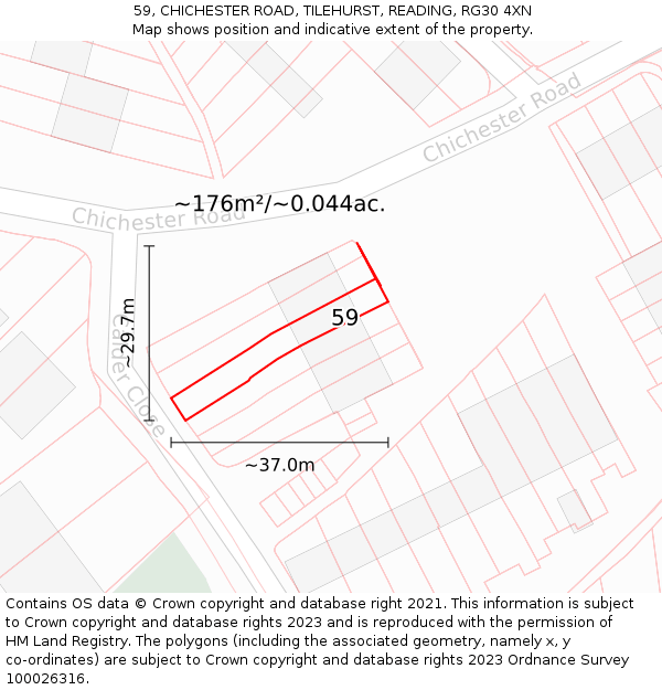 59, CHICHESTER ROAD, TILEHURST, READING, RG30 4XN: Plot and title map