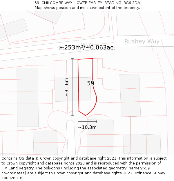 59, CHILCOMBE WAY, LOWER EARLEY, READING, RG6 3DA: Plot and title map