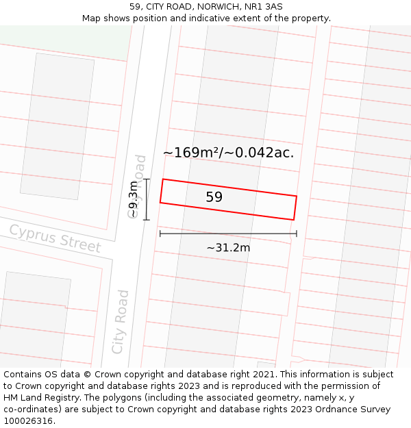 59, CITY ROAD, NORWICH, NR1 3AS: Plot and title map