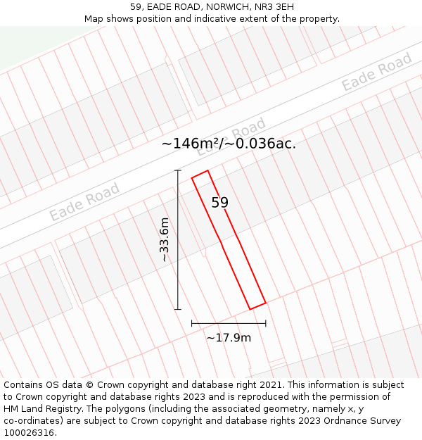 59, EADE ROAD, NORWICH, NR3 3EH: Plot and title map