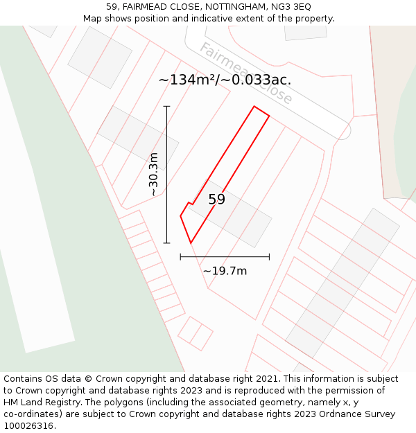 59, FAIRMEAD CLOSE, NOTTINGHAM, NG3 3EQ: Plot and title map