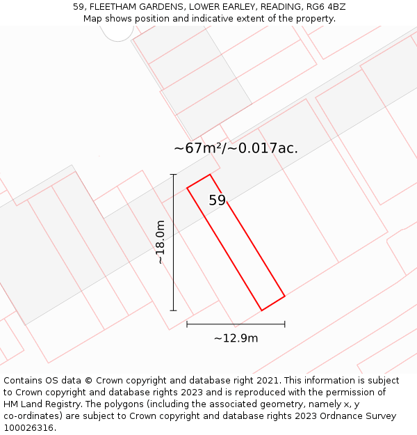 59, FLEETHAM GARDENS, LOWER EARLEY, READING, RG6 4BZ: Plot and title map