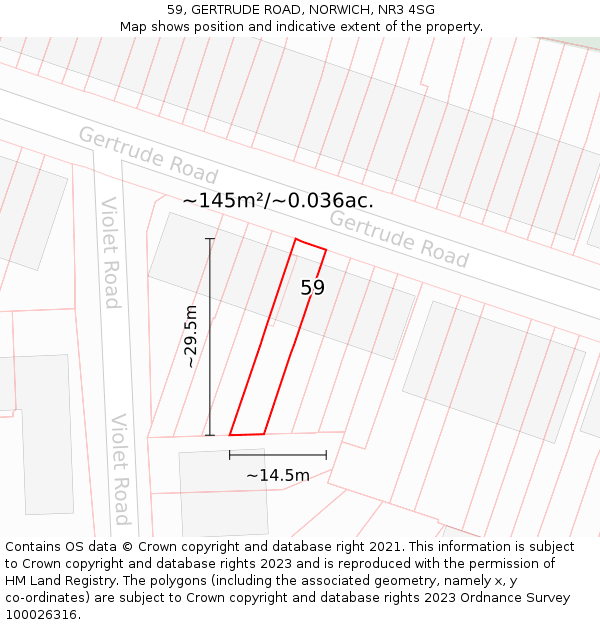 59, GERTRUDE ROAD, NORWICH, NR3 4SG: Plot and title map