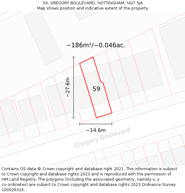 59, GREGORY BOULEVARD, NOTTINGHAM, NG7 5JA: Plot and title map