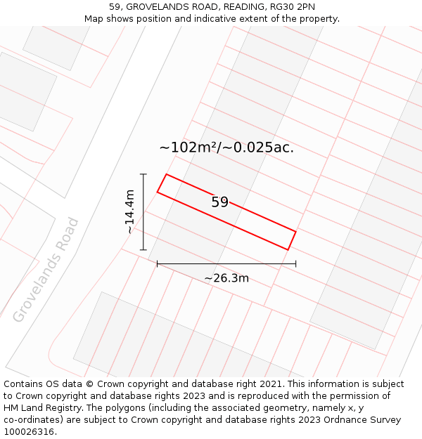 59, GROVELANDS ROAD, READING, RG30 2PN: Plot and title map