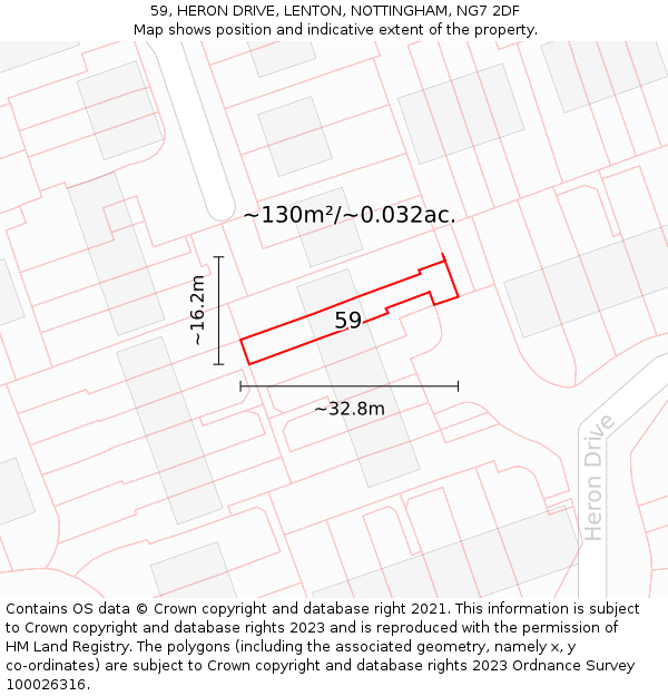 59, HERON DRIVE, LENTON, NOTTINGHAM, NG7 2DF: Plot and title map