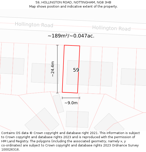 59, HOLLINGTON ROAD, NOTTINGHAM, NG8 3HB: Plot and title map