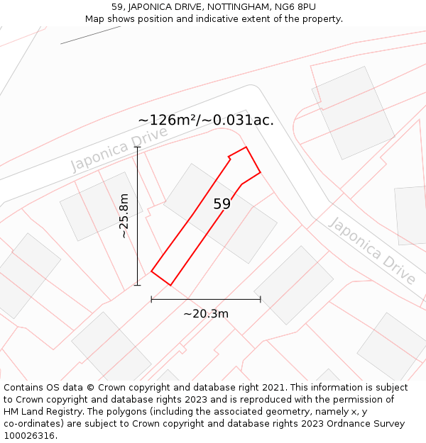59, JAPONICA DRIVE, NOTTINGHAM, NG6 8PU: Plot and title map