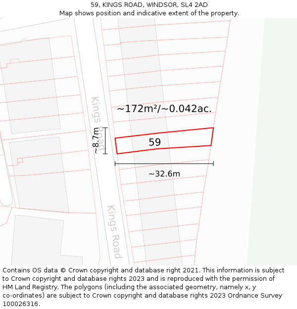 59, KINGS ROAD, WINDSOR, SL4 2AD: Plot and title map