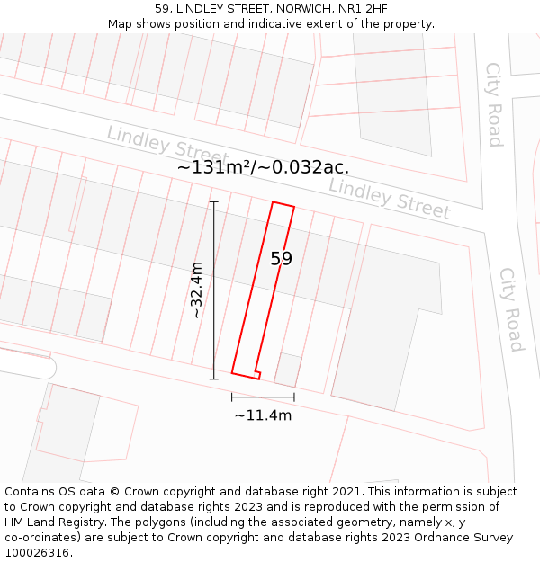 59, LINDLEY STREET, NORWICH, NR1 2HF: Plot and title map