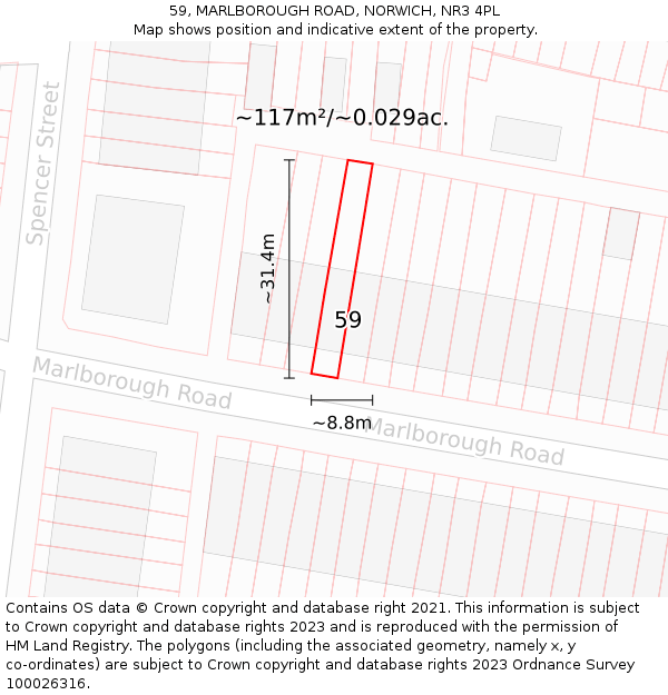59, MARLBOROUGH ROAD, NORWICH, NR3 4PL: Plot and title map