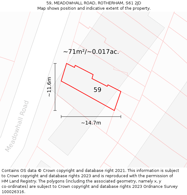 59, MEADOWHALL ROAD, ROTHERHAM, S61 2JD: Plot and title map