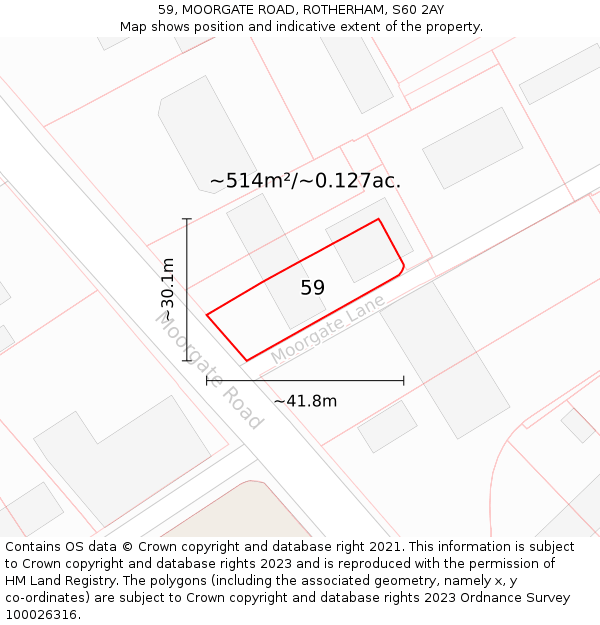 59, MOORGATE ROAD, ROTHERHAM, S60 2AY: Plot and title map
