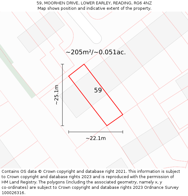 59, MOORHEN DRIVE, LOWER EARLEY, READING, RG6 4NZ: Plot and title map