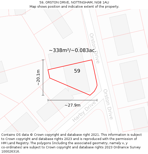 59, ORSTON DRIVE, NOTTINGHAM, NG8 1AU: Plot and title map