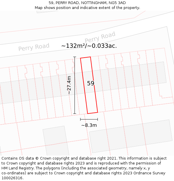 59, PERRY ROAD, NOTTINGHAM, NG5 3AD: Plot and title map